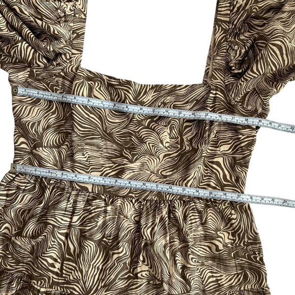 House of Harlow Linen Animal Print Puff Sleeve Mini Dress Brown L Cottagecore - Picture 6 of 8